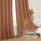 RYB HOME Linen Sheer Curtains 2 Panels for Living Room, Semi Transparent Privacy Drapes with Rod Pocket Farmhouse Style Window Treatments for Bedroom, Brunt Orange, 52" W x 108" L - Image 5
