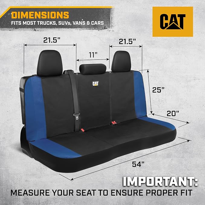 CAT Flexfit Blue Rear Seat Cover for Cars, SUVs & Mid-Size Pickup Trucks - Durable 60/40 Split Rear Bench Seat Protector, Back Seat Cover, Interior Auto Accessory, Not for Full-Size Pickup Trucks - Image 2