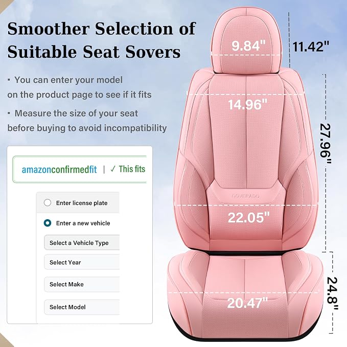 Coverado Seat Covers, Car Seat Covers Front Seats, Car Seat Cover, Car Seat Protector Waterproof, Car Seat Cushion Leather, Pink Seat Covers Carseat Cover Universal Fit for Most Cars - Image 5