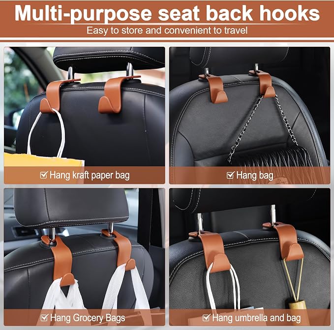 LivTee Car Seat Headrest Hook, Auto Seat Hook Hangers Organizer Interior Accessories for Purse Coats Umbrellas Grocery Bags Handbag, 4-Pack - Blown - Image 5