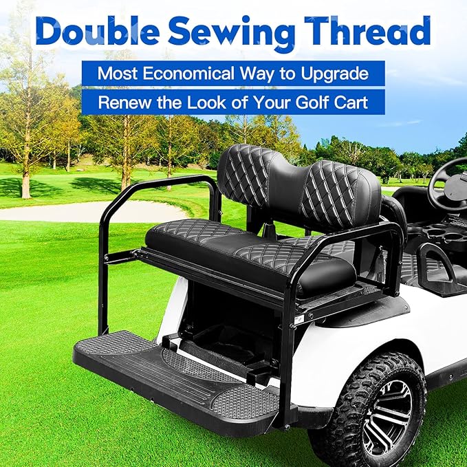 NOKINS Golf Cart Seat Covers 4 Piece Fits EZGO TXT 1994-2013/RXV 2008 up | Front and Rear Seat Vinyl Covers, Golf Cart Accessories, No Staples(Black&Black Stitch) - Image 3