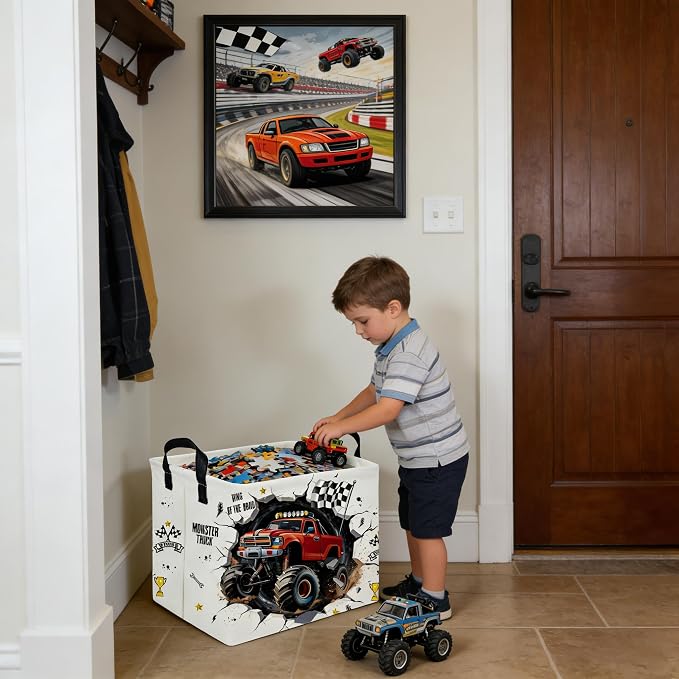Rectangular Monster Truck Basket,Racing Car Storage Baskets,Cute Basket for kids with Handles,Kid Room Decor Gift,Car Room Decor,Book baskets(Monster Truck) - Image 3