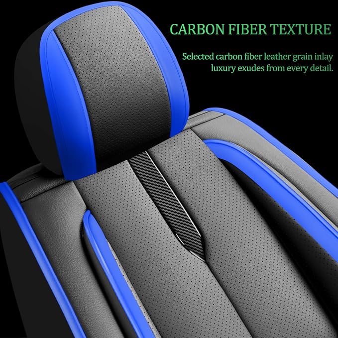 Fit Frontier Car Seat Covers for Nissan Frontier 2009-2025 2026 -Upgraded Premium Waterproof & Breathable Leather,Airbag Compatible,All-Weather Seat Cushion Protector,2 Front/Black-Blue - Image 3