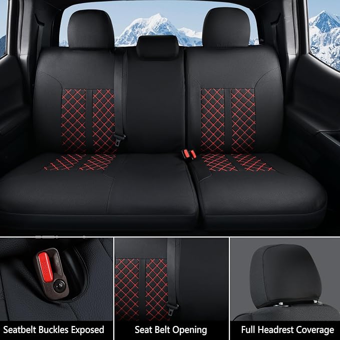 Truckiipa Toyota Tacoma Seat Covers Full Set, Waterproof Leather Seat Covers Fit for 4th Gen 2024-2026 Toyota Tacoma Double Crew Cab SR SR5 Limited TRD Sport/Off Road, Full Set, Black&Red - Image 5
