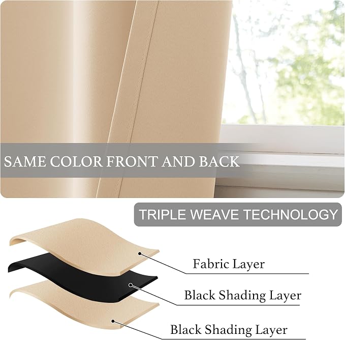 NICETOWN Biscotti Beige Kitchen Blackout Curtains 48 Inches for Nursery | Farmhouse Thermal Insulated Self Adhesive Blackout Draperies for Small Window, Set of 1, 42" x 48" - Image 8