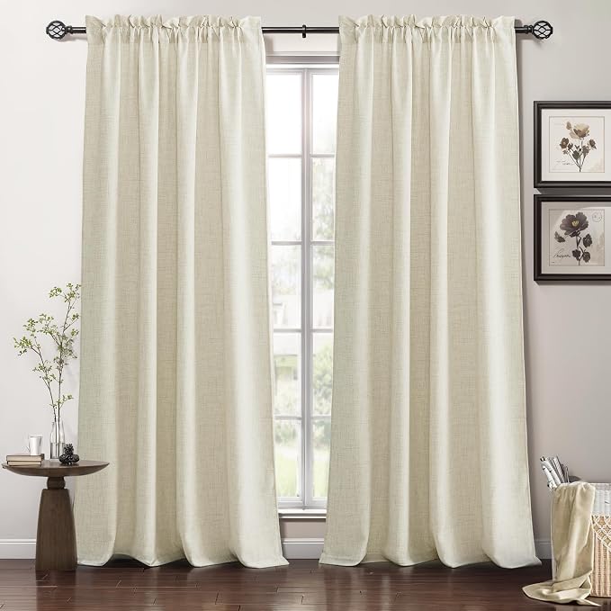 RYB HOME Living Room and Dining Room Curtains 120 inches Long | Light Filtering, Weave Textured, Rod Pocket, Cream Colored, W52 x L120, 2 Panels Set by RYBHOME