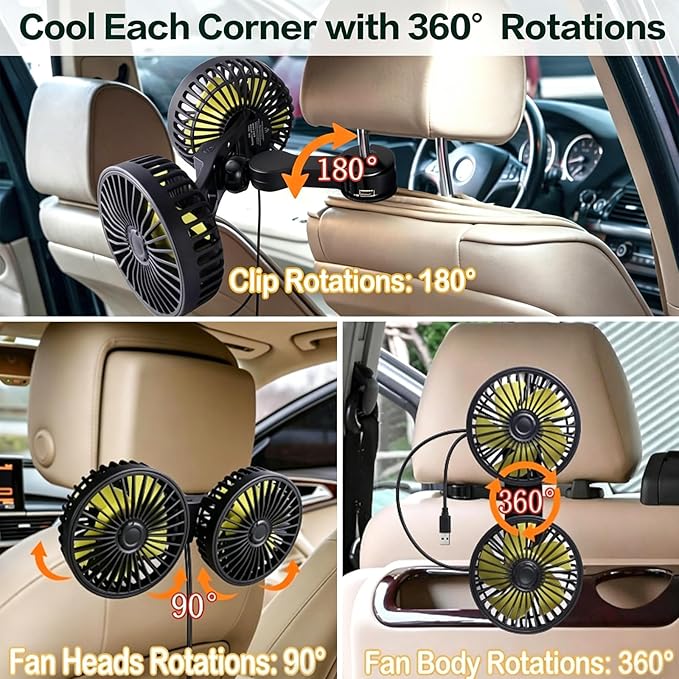 Car Backseat Fans for Backseat Kids, Usb Car Headrest Fan for Car Back Seat | (No Battery) - Image 4