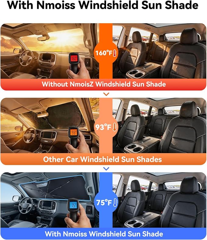 Nmoiss Windshield Sun Shade Umbrella Fit for Colorado 2015-2026 Accessories, [Vinyl Coating Heat Shield] Protect Car from Sun Rays & Heat Damage Keep Cool and Protect Interior - Image 2