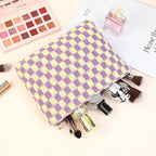 SOIDRAM 2 Pcs Checkered Makeup Bag Large Cosmetic Bag Toiletry Bag Makeup Pouch Travel Bag Organizer Cute Makeup Brushes Aesthetic Accessories Storage Bag for Women Purple - Image 7