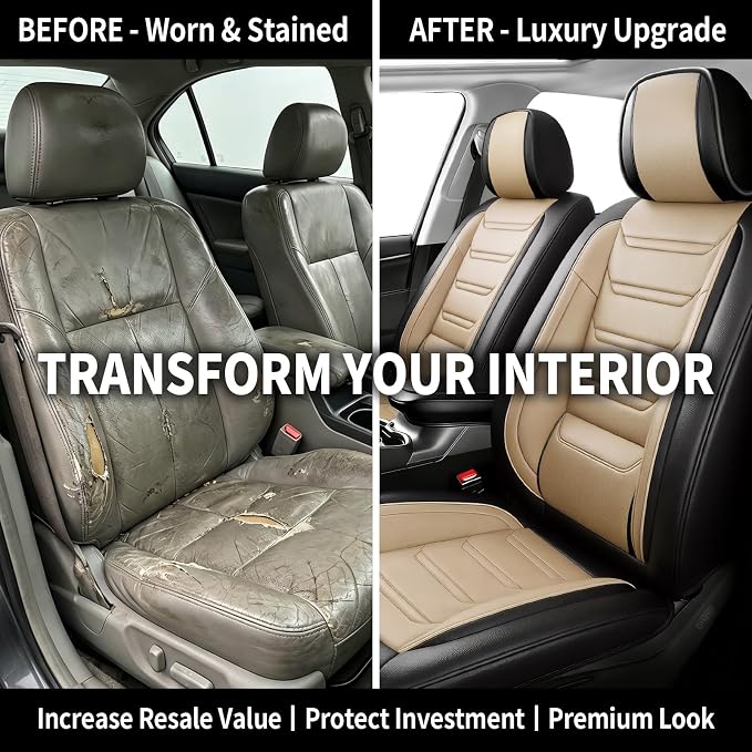Fit Wrangler 4-Door Seat Covers Fit for Jeep Wrangler 2007-2025, Full Set | Premium Leather Full Coverage Protector, Waterproof, Breathable, Scratch Resistant, Easy Wipe, Airbag Compatible, Black+Beige - Image 4
