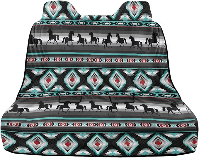 American Western Tribal Aztec Horse Print Waterproof Backseat Cover for Car Trucks Van SUV Jeep, Universal Fit Non-Slip Rear Bench Towel Seat Covers for All Seasons - Image 2