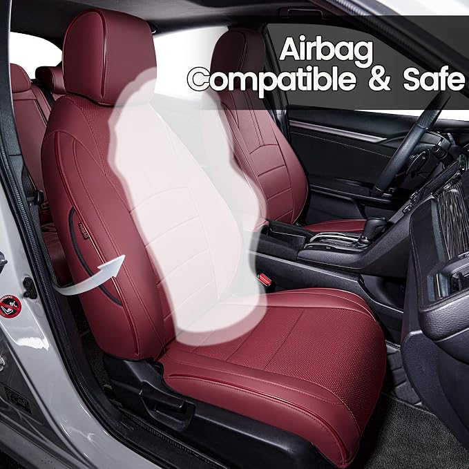 HKZ Custom Fit Civic Seat Covers for Honda Civic 2016 2017 2018 2019 2020 2021 Hatchback EX,Sport Touring,EX-L - 5-Seats Leather Full Set,Wine Red - Image 6