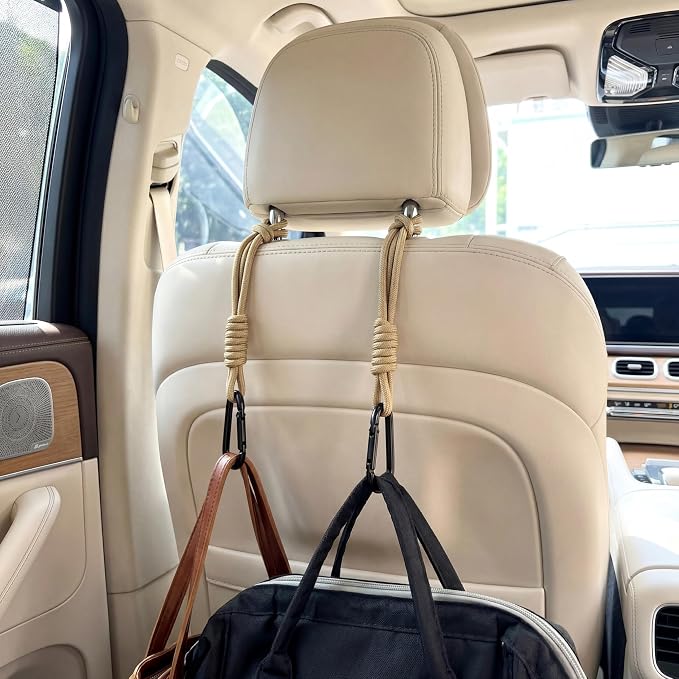 360° Rotating Car Headrest Hooks, Universal Bag Hangers for Cars | Closed Loop, Secure Hold, Nylon Strap, Aluminum Carabiner, Fast Setup, Fits Most Vehicles, Keeps Interior Organized - Image 9