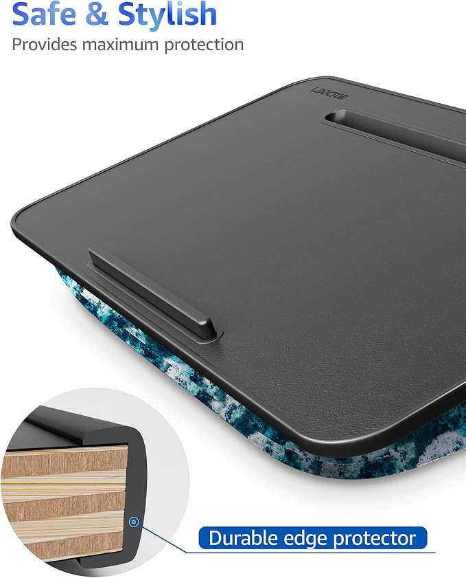 L.DOCTOR Cushioned Lap Desk, Large, Blue Waves | Portable for Bed, Couch & Floor, Washable Cushion, Built-in Phone & Tablet Slot, Fits 17.3" Laptop, Working, Writing, Gaming - Image 8