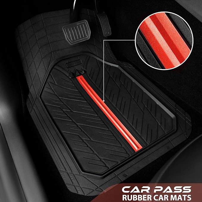 CAR PASS Rubber Floor Mats for Cars, Car Mats Full Sets DeepDish,Universal S~L Size Trim-to Fit Automotive Floor Mat for Truck Van SUV, Heavy Duty Waterproof All-Weather Floor liners Durable Black Red - Image 8