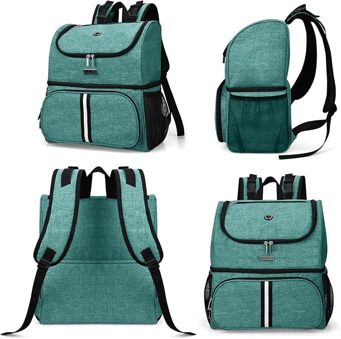 BAGLHER Pet Travel Bag, Double-Layer Pet Supplies Backpack (for All Pet Travel Supplies), Pet Travel Backpack with 2 Silicone Collapsible Bowls and 2 Food Baskets Green - Image 2