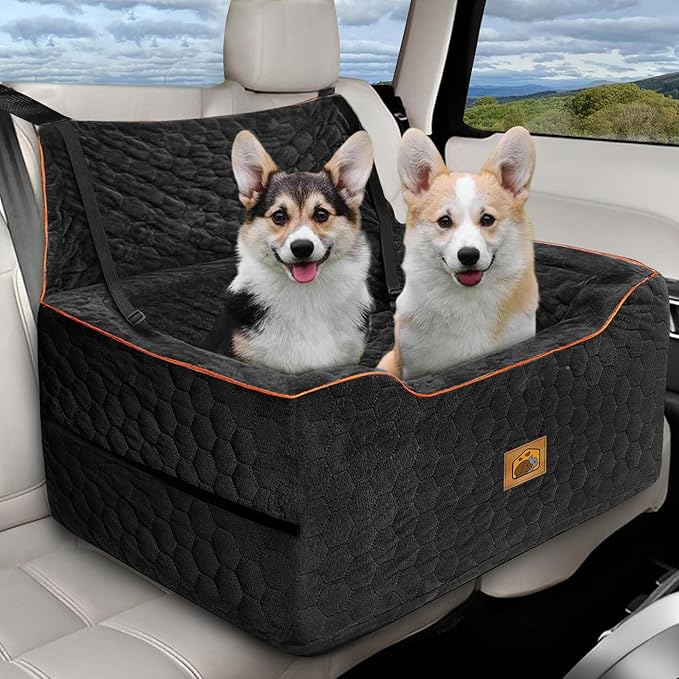 Dog Car Seat for Medium/Large Dogs, Washable Dog Booster Seat Under 60 lbs or 2 Small Dogs, Multi-Functional Pet Car Seat with Thick Cushion, 2 Safety Leashes (Black) by Qualityproductsqualityservice