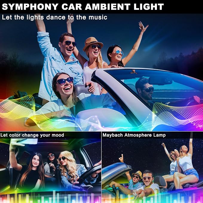 Dreamcolor Acrylic Interior Car LED Strip Light with Wireless APP, RGB 6 in 1 with 175 inches 593 LEDs Fiber Optic Strip Lights for Car, Dynamic Chasing Music Sync Neon Car Ambient Lighting Kits - Image 6