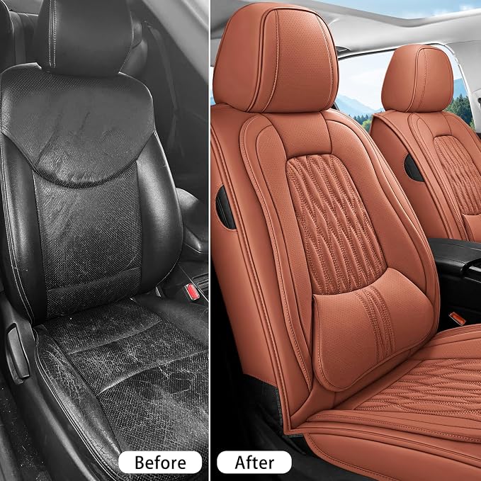 WELLDO Car Seat Cover, 2 Seats, Brown | Waterproof, Scratch-Resistant, Breathable & Easy to Clean, Universal Fit for SUV Sedan Truck, Full Set - Image 7