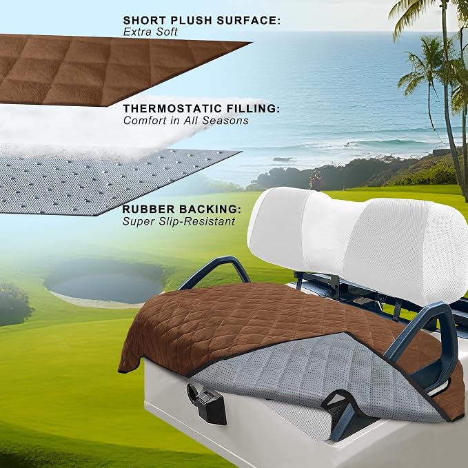 YOKYHOM Golf Cart Seat Covers, Thickened Short Plush Seat Towel Blanket with Non-Slip Backing, Soft & Heavy Duty, Fits Most 2 & 4 Passenger EZGO Yamaha Club Car, 51"x30.5", Dark Brown - Image 2
