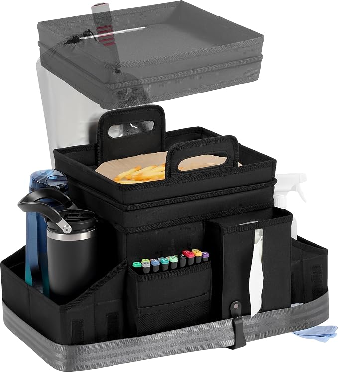 LUVHOMEE Car Organizers and Storage for Backseat & Front Seat - Collapsible Car Caddy w/Headrest Strap, Leakproof Cooler, Lid & Cup Holders | Fits Passenger Seat, Easy-Access Travel Snacks & Drinks by Luvhomee