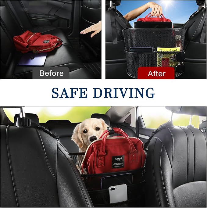 Cavalcade Car Net Pocket, Back Seat Mesh Organizer, Automotive Console Handbag Holder, Netting Pouch Storage Bag for Car, Barrier of Backseat Pet Kids, Black - Image 3