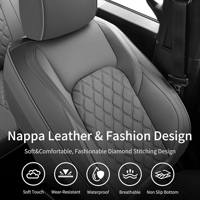 Huidasource Silverado Seat Cover, Sierra Seat Cover fit for Chevy Silverado/GMC 2014-2018 1500, 2015-2019 2500HD 3500HD Crew Double Extended Cab, Thickened Nappa Leather Truck Seat Covers, Black&Blue - Image 7