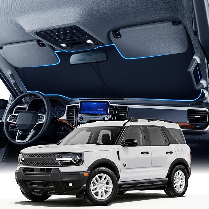 Zanch Custom Windshield Sun Shade for Ford Bronco Sport 2021-2026, 7-Layer UV & 100% Light Blocking, 3D Scanned Fit, Interior Protection, Keeps Cabin Cooler, Easy Storage & Foldable Accessories by Zanch