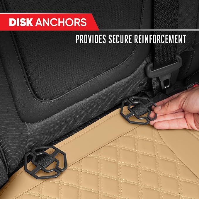 Motor Trend Rear Seat Cushion - Beige Diamond Stitched Faux Leather Rear Seat Cover for Cars, Trucks, SUVs - Padded, Waterproof, Non-Slip Back Seat Cover with Storage Pockets - Image 8