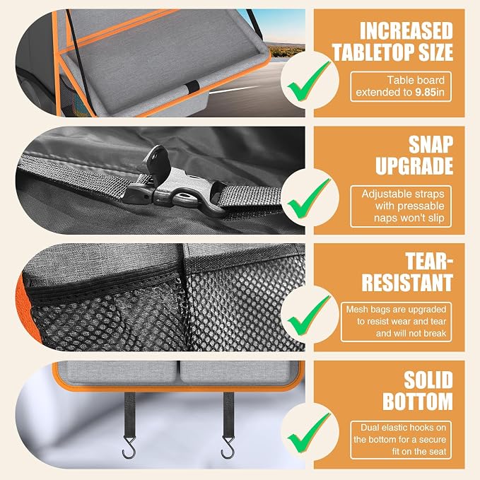 Car Backseat Organizer with Tablet Holder,11 Storage Pockets with Foldable Food Tray, Protector Kick Mats for Kids, Travel Accessories Organizer (Orange, 1Pack) - Image 6
