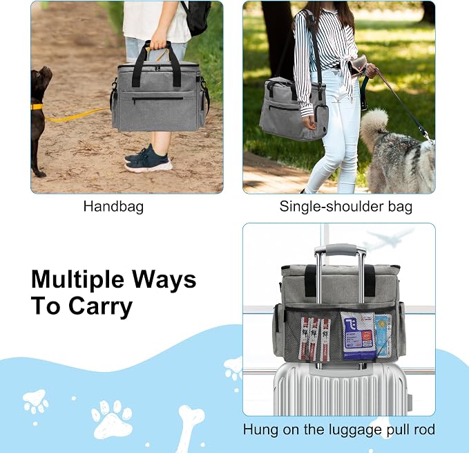MYDAYS Dog Travel Bag, Pet Luggage Suitcase, Weekend Tote Carrier with Collapsible Bowl (Gray) - Image 4