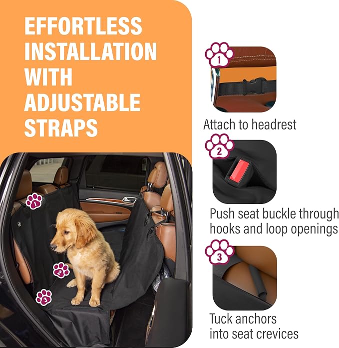 Active Pets Waterproof Hammock Standard Car Seat Cover, Fits Sedans Hatchbacks Crossovers Coupes Compact Vehicles, Secure Convertible Travel Bed Protects Backseat Cargo from Dogs, Black w/Orange Trim - Image 4