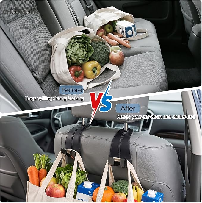 2 Pack Car Purse Hooks, Leather Car Headrest Hooks for Purses & Bags(Black) | Anti-Drop Design, Holds Up to 50 lbs, Grocery Bag Holder, Car Organizer, Seat Back Storage Hanger - Image 7