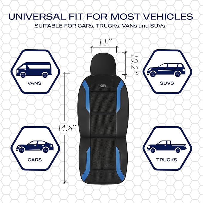 Skechers Memory Foam Car Seat Covers, Air Cool Mesh Thick Seat Covers,Car Seat Covers Front Seats Airbag Compatible, Automotive Comfort & Protection for Most Cars, Vans,Trucks, SUVs,Blue - Image 4