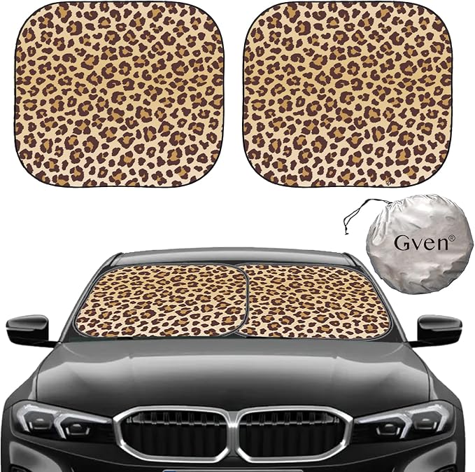 GVEN Windshield Sun Shade Car Sunshade Truck Accessories Large-Size Front Window Shades Windshield Cover Visor for Full-Size MPVs, Vans, Trucks, SUVs, Tesla (Leopard, L) by Gven