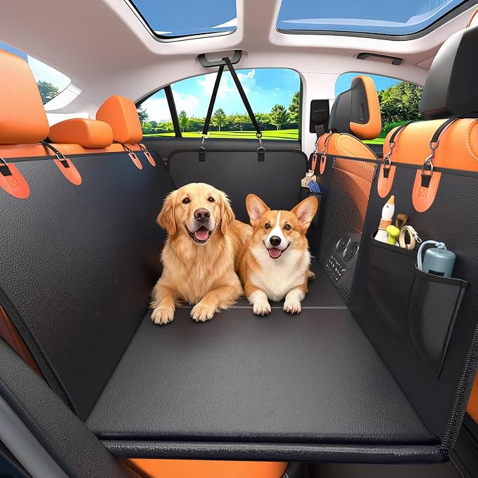 IceFun Hard Bottom Dog Car Hammock, Waterproof PU Leather Seat Cover | Supports up to 500 lbs, converts from hammock to cargo liner, waterproof PU leather with zipper side flaps by Unknown