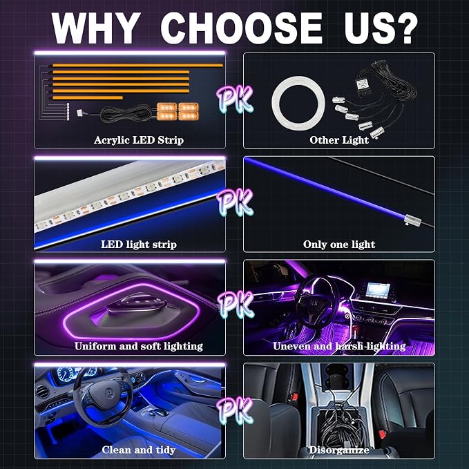 Acrylic Interior Car Lights, WEBUPAR Car Accessories 10 in 1 Car LED Strip Lights with APP Control, 175 inches 593 LEDs Fiber Optic Lights, RGB Neon Light Kits - Image 2