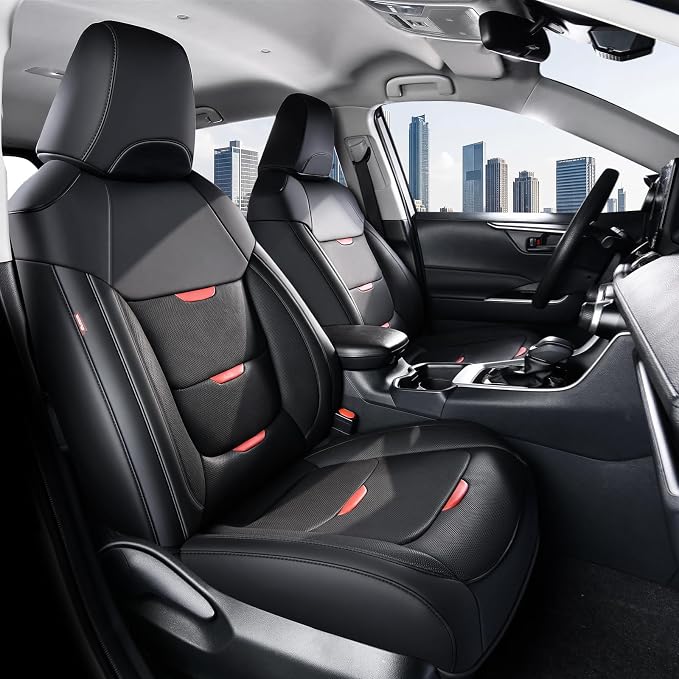 Coverado RAV4 Seat Covers Custom Fit for RAV4 2019-2025, Leather, Full Set | Car Seat Covers for Toyota RAV4 2019-2025(Gas) LE,XLE,XLE Premium,Limited, Easy Install & Waterproof & Airbag Compatible by COVERADOAUTO