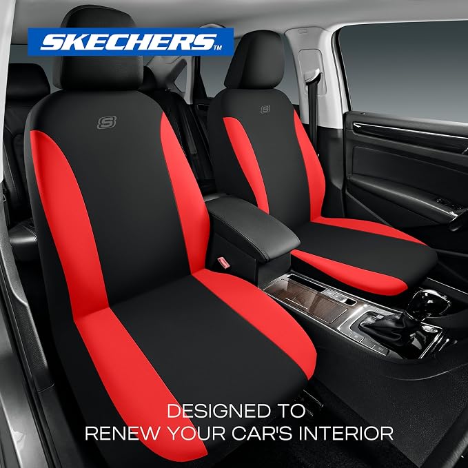 Skechers Seat Covers, Premium Breathable Polyester Car Seat Covers, Car Seat Covers Full Set Airbag Compatible, Automotive Comfort for Most Cars, Vans, Trucks, SUVs (Full Set, Red) - Image 2