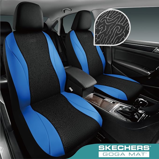 Skechers Car Seat Covers,Leather Seat Covers with GOGA Mat Technology,Waterproof Car Seat Covers Front Seats,Airbag Compatible,Comfort Universal Fit for Most Cars,Vans,Trucks,SUVs,Blue - Image 2