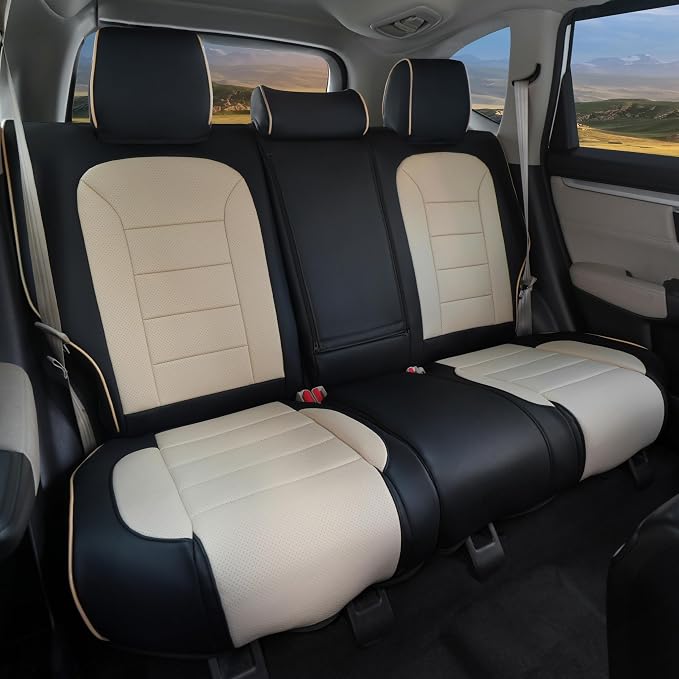 Lolcar CRV Seat Covers Custom Fit for Honda CRV 2017 2018 2019 2020 2021 2022,Leather Car Seat Cover Full Set for Trucks SUV,Waterproof Car Seat Cushion,Faux Leather (Black/Beige) - Image 4