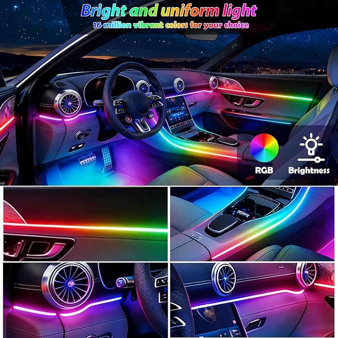 RGB-IC Car Led Strip Lights, Interior Car Lights, App and Remote Control Ambient Lighting Kit with 16 Million Colors Fiber Optics&Music Sync Rhythm, USB Neon Light Accessories for Center Console&Door - Image 2