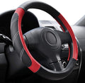 Elantrip Leather Steering Wheel Cover 15 1/2 to 16 inch Universal Large Grip Breathable for Car Truck SUV Jeep Anti Slip Black and Red by Elantrip