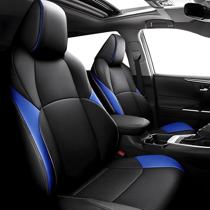 Custom Fit Seat Covers for Toyota C-HR 2018-2022 Black & Blue | CHR Seat Covers Premium Faux Leather Breathable Compatible Airbag Scratch Resistant 1:1 Customized Seat Cushion Protectors by AOMSAZTO