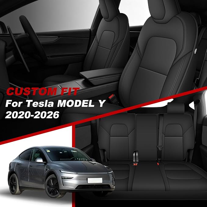 TTX LIGHTING Custom Fit Seat Covers for Tesla Model Y 2020-2026 | Preserve Premium Interior with Original Seat Pattern Perforated Waterproof Faux Leather Full Set Airbag Compatible - Image 3