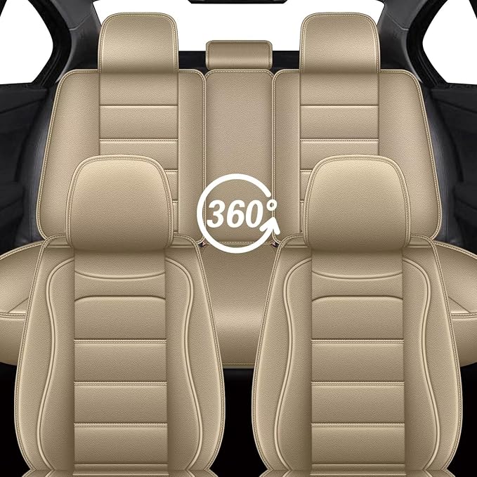 IKABEVEM Car Seat Covers for Jeep Cherokee 2014-2023 Full Set(5 Seats) | Luxury Fuax Leather, Waterproof, Airbag Compatible, Easy to Install, Scratch‑Resistant Seat Protection, Beige - Image 7