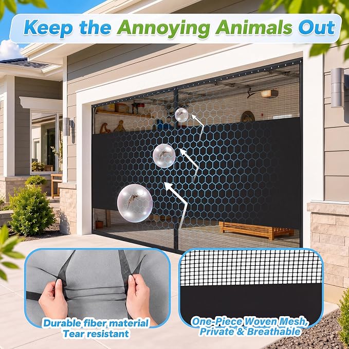 Frienda 12 x 7 ft Sliding Privacy Garage Door Screen 1 Car with Track Closure Retractable Magnetic Closure Heavy Duty Weighted Bottom Door Privacy Protection Curtain Keep Animals Out for Summer Garage - Image 5
