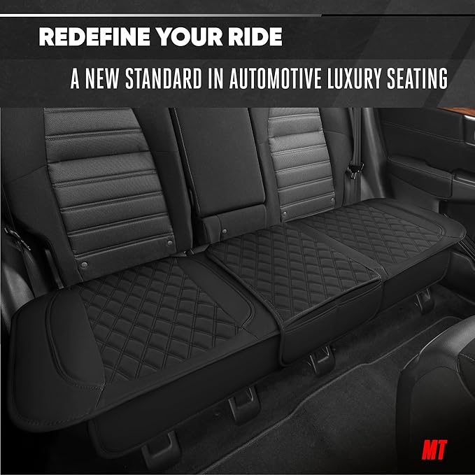Motor Trend Rear Seat Cushion - Black Diamond Stitched Faux Leather Rear Seat Cover for Cars, Trucks, SUVs - Padded, Waterproof, Non-Slip Back Seat Cover with Storage Pockets - Image 3