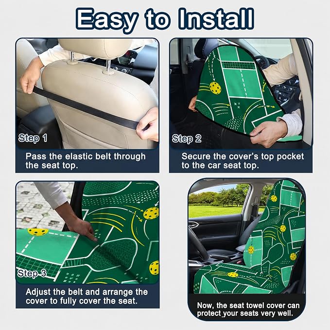 Car Seat Towel Cover for Front Seat, 1Pc Sweat Absorbent Car Seat Protector with Non-Slip Backing, Waterproof Towel Car Seat Cover for Runners, Gym, Swimming, Beach, Pets, Green Court Sport - Image 9