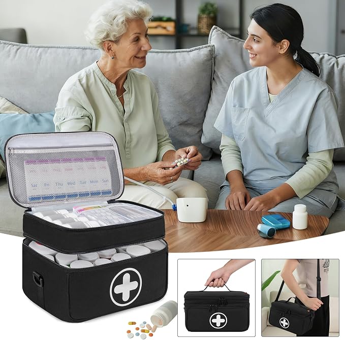 Medicine Storage Bag, 2 Layer Pill Bottle Organizer Storage Bag Empty | Lockable Medical Travel Bag with Adjustable Divider, Suitable for Pills, Vitamins, Fish Oil, Medical Supplies - Image 9